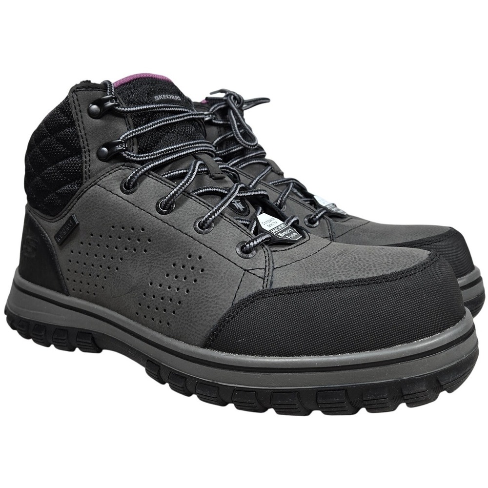 Skechers Women's Waterproof‎ Composite Toe Work Boots Memory Foam Gray Size 9.5